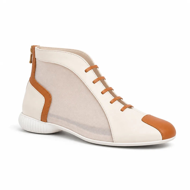Women's Beige Christie Mesh Block-Heel Sandals