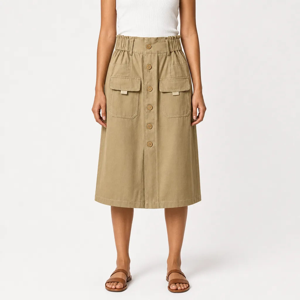 Women's Beige Anson High-Waist Midi Skirt