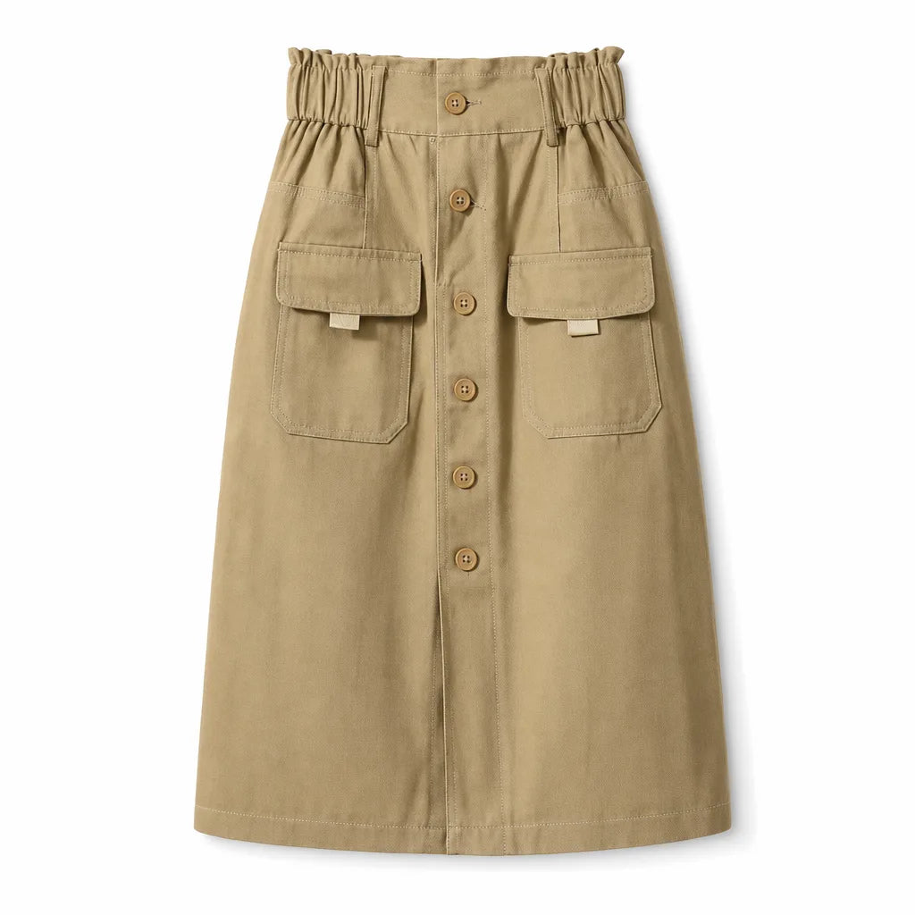 Claire High-Waist Midi Skirt - Color:Beige;Size:S