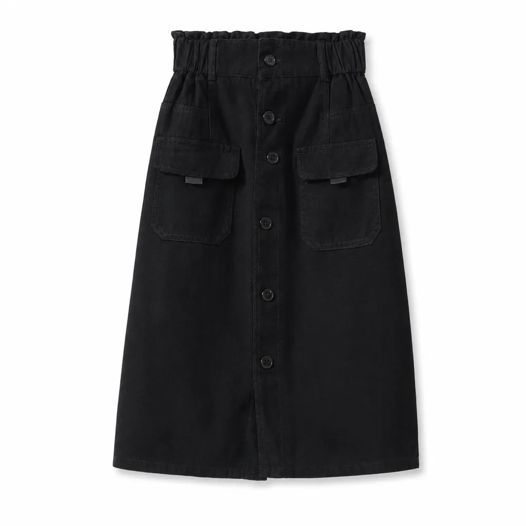 Claire High-Waist Midi Skirt - Color:Black;Size:S