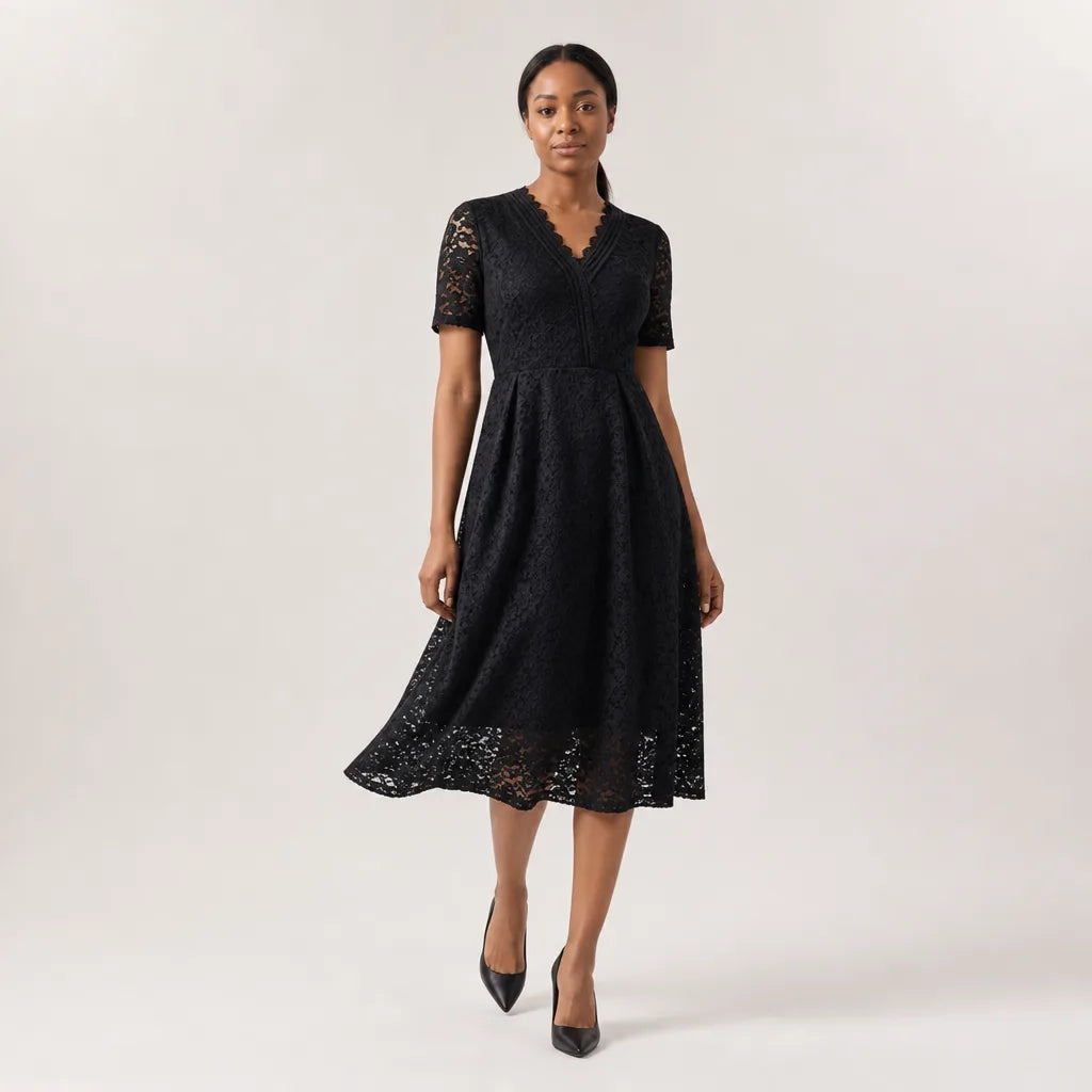 Women's Black Marion Lace A-Line Dress