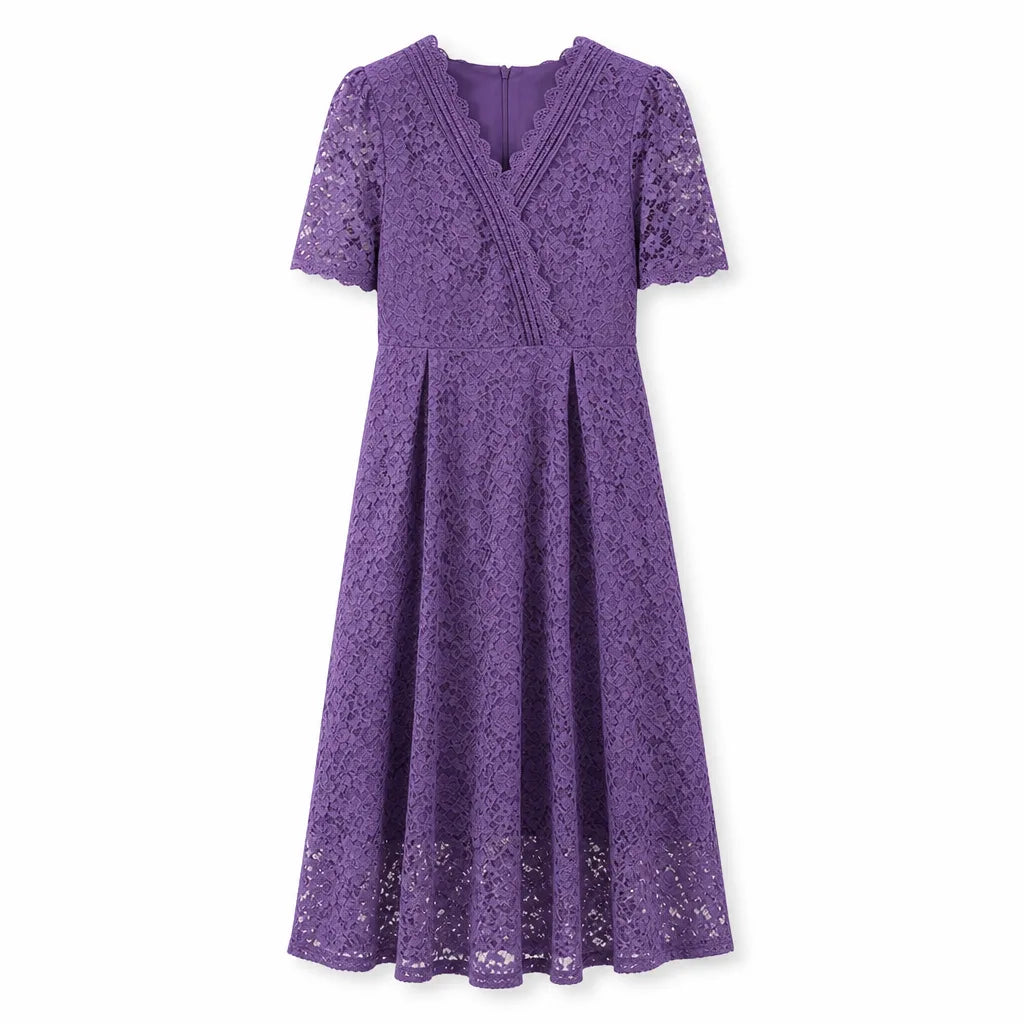 Claire Lace A-Line Dress - Color:Purple;Size:M