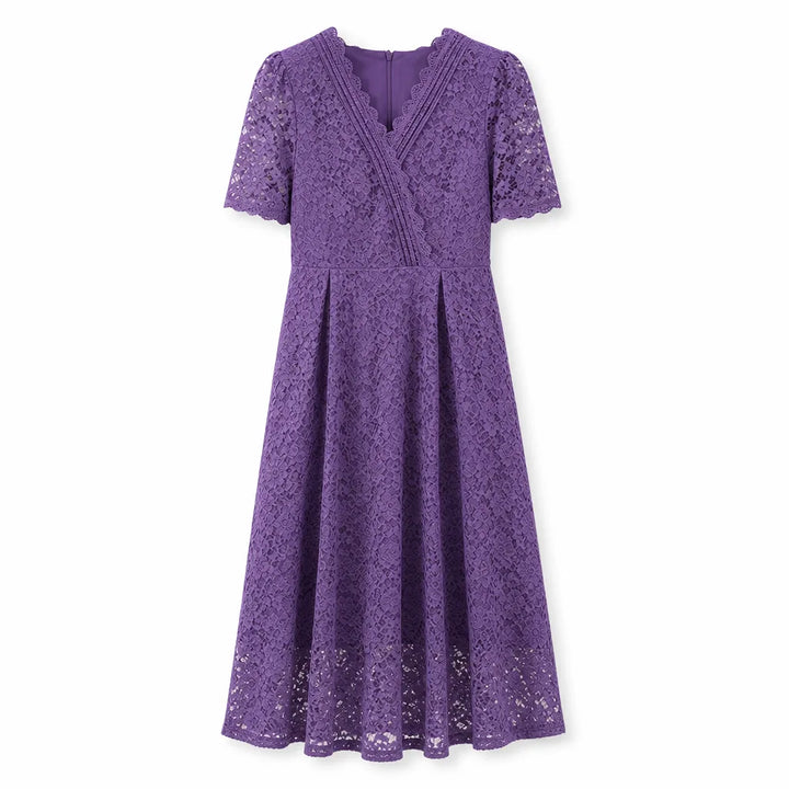 Claire Lace A-Line Dress - Color:Purple;Size:M
