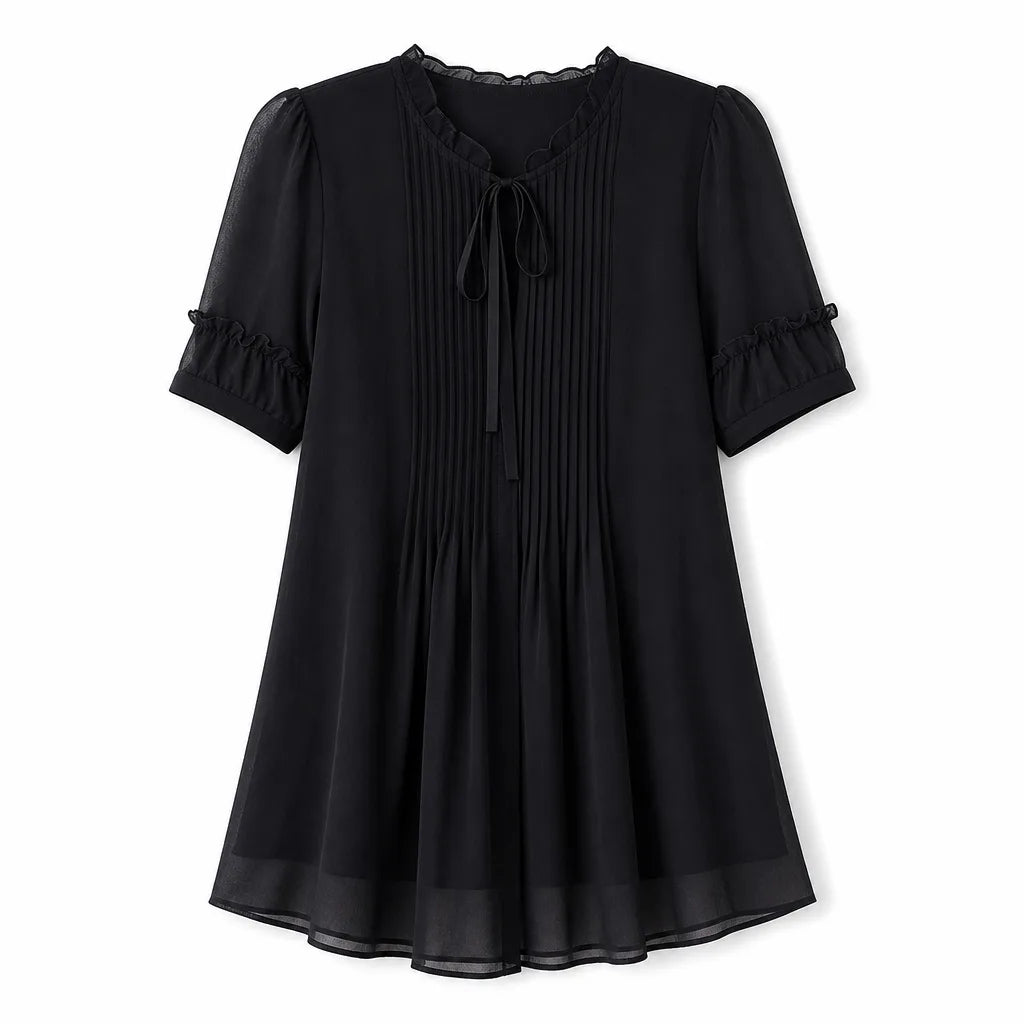 Claire Ruffle Sleeve Blouse - Color:Black;Size:L