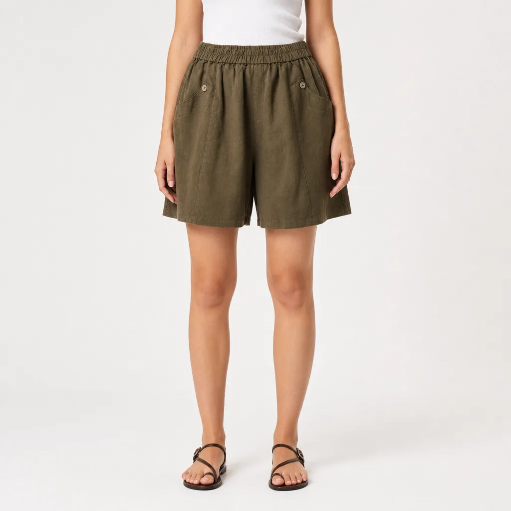 Women's Coffee Margaux Linen Wide-Leg Shorts