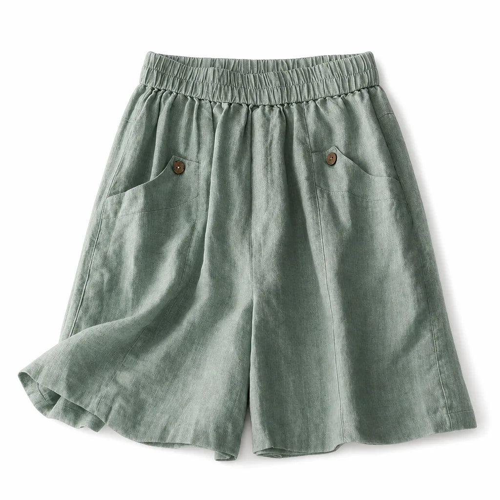 Claire Wide-Leg Shorts - Color:Green;Size:S