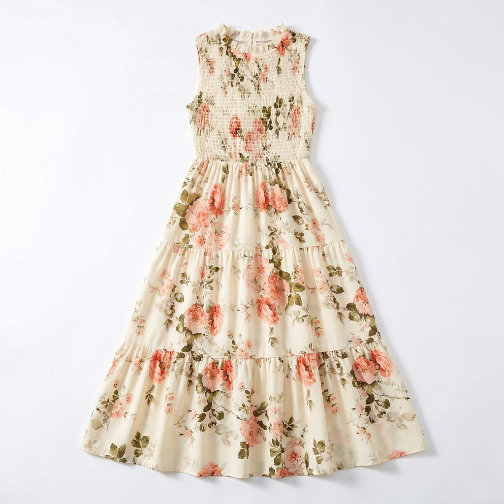 Cleo Floral Smocked Dress - Color:Apricot Floral;Size:XS