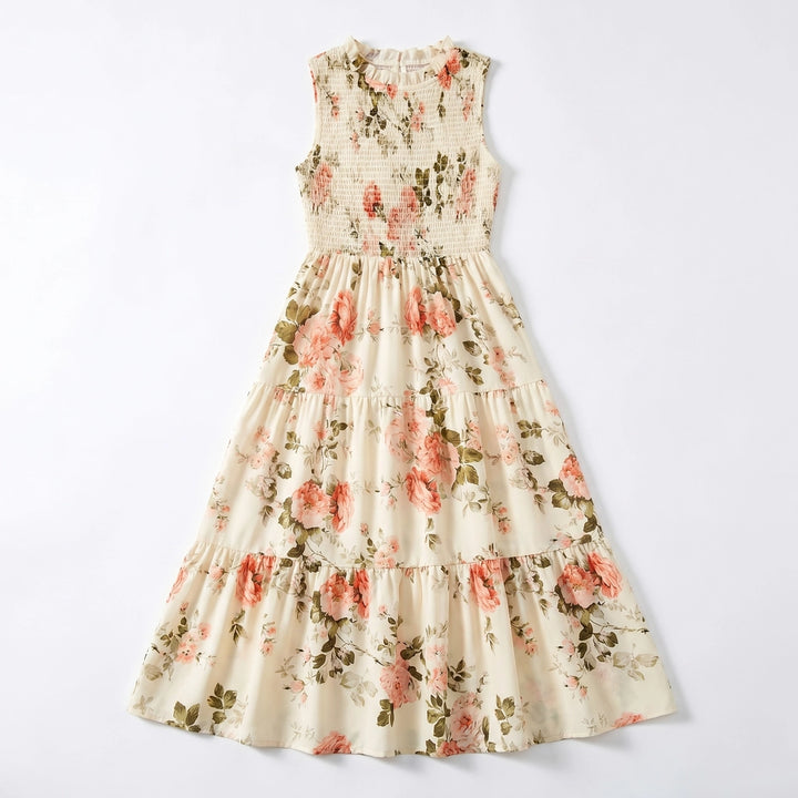 Cleo Floral Smocked Dress - Color:Apricot Floral;Size:XS