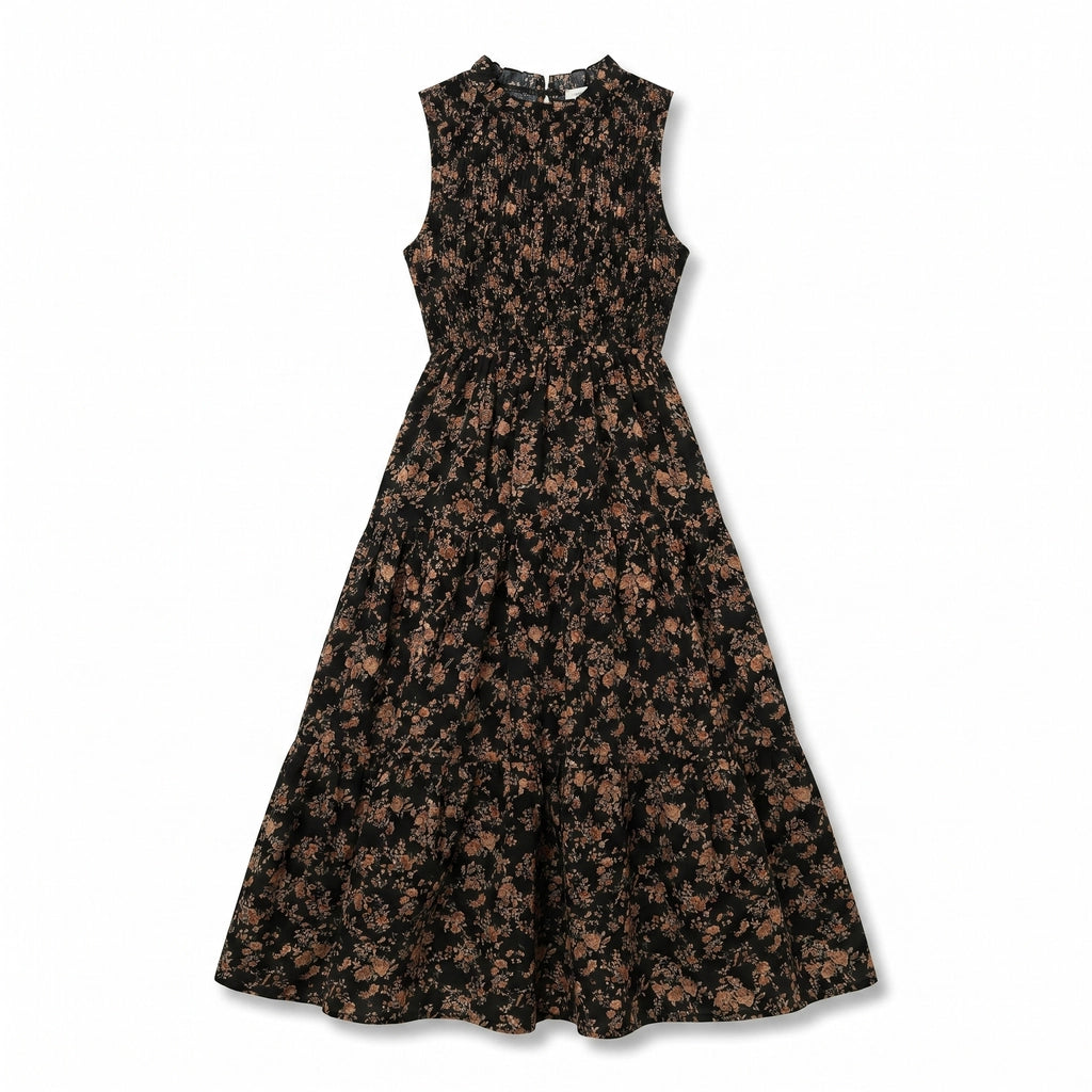 Cleo Floral Smocked Dress - Color:Black Floral;Size:XS