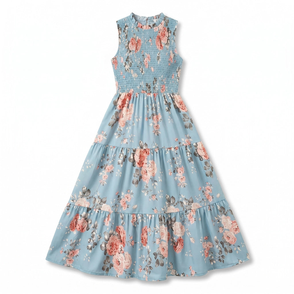 Cleo Floral Smocked Dress - Color:Blue Floral;Size:XS