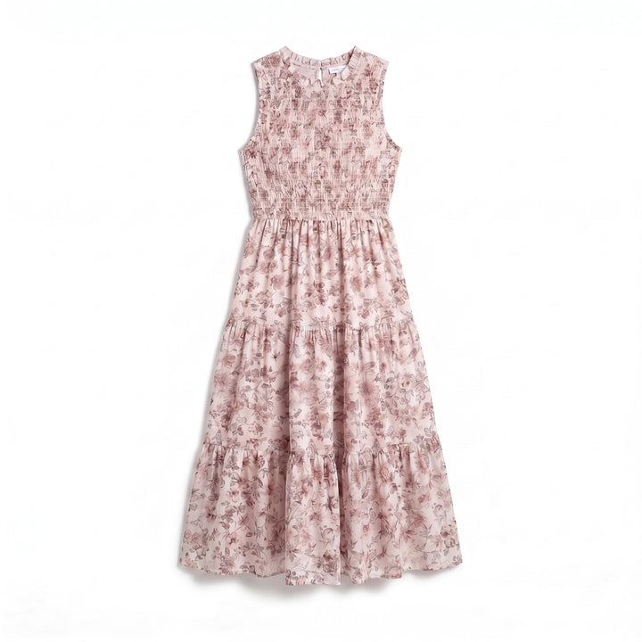 Cleo Floral Smocked Dress - Color:White Floral;Size:XS