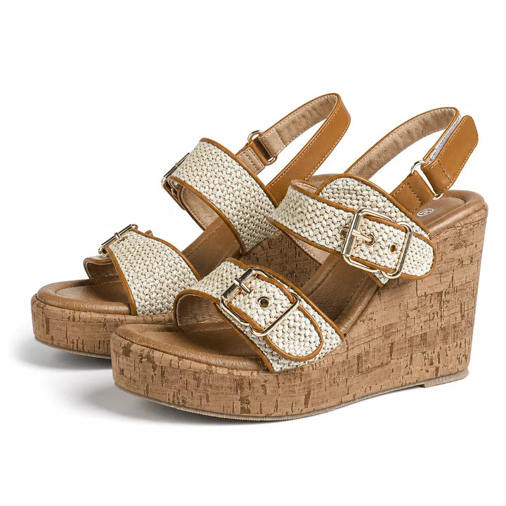 Colette Platform Wedge Sandals - Color:Beige;Size:36