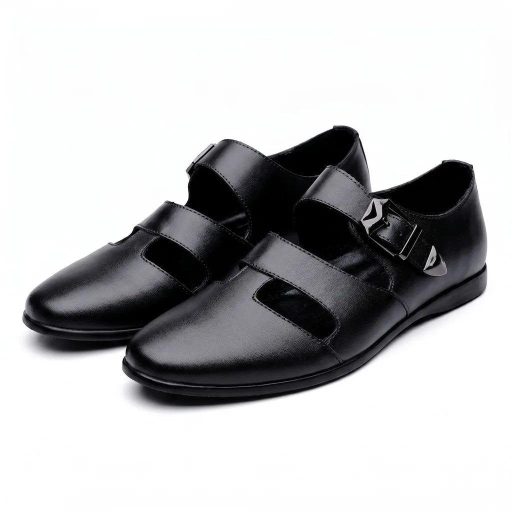 Men's Black Creighton Perforated Buckle Loafers