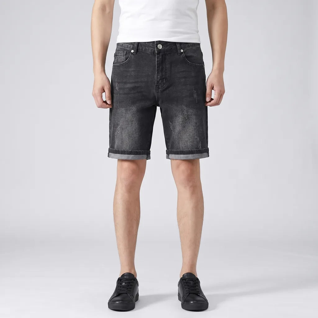 Dark Gray Larkin Distressed Cotton Denim Shorts 3