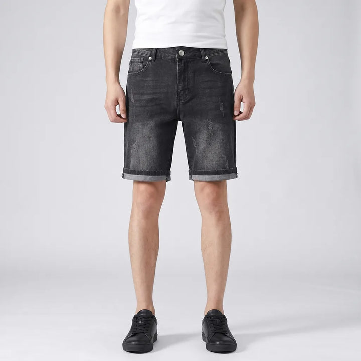 Dark Gray Larkin Distressed Cotton Denim Shorts 3