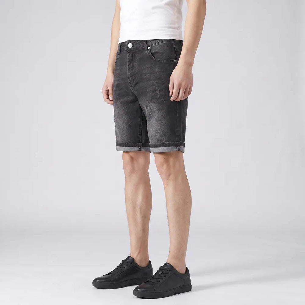 Dark Gray Larkin Distressed Cotton Denim Shorts 3