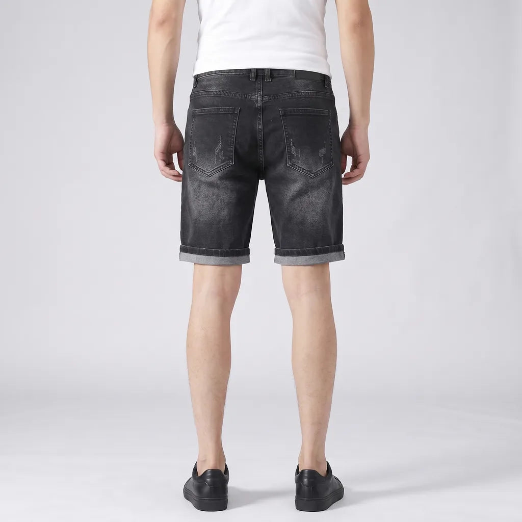 Dark Gray Larkin Distressed Cotton Denim Shorts 5