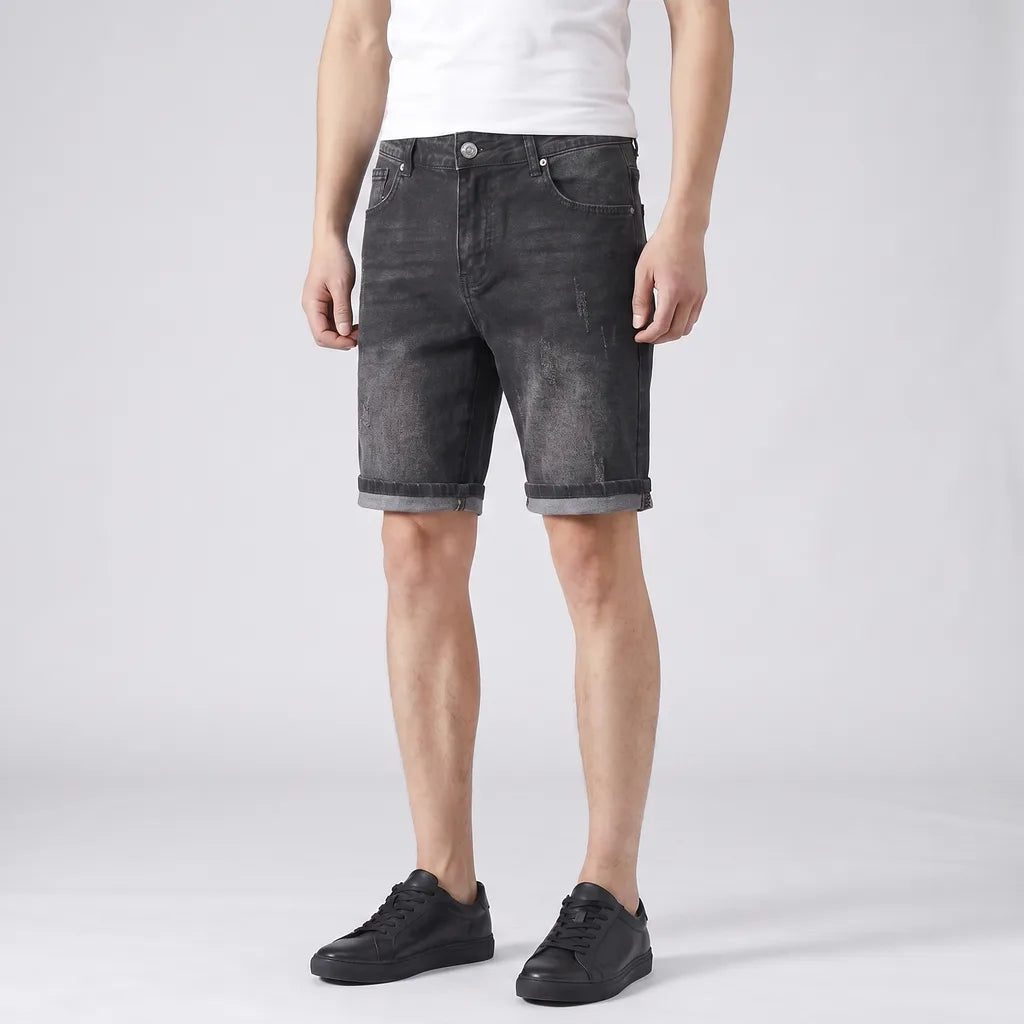 Dark Gray Larkin Distressed Cotton Denim Shorts 4