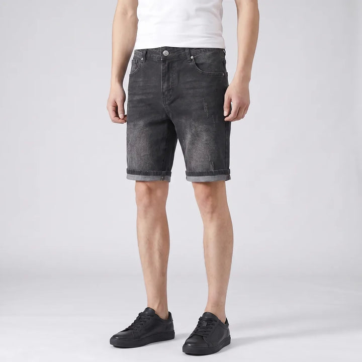 Dark Gray Larkin Distressed Cotton Denim Shorts 4