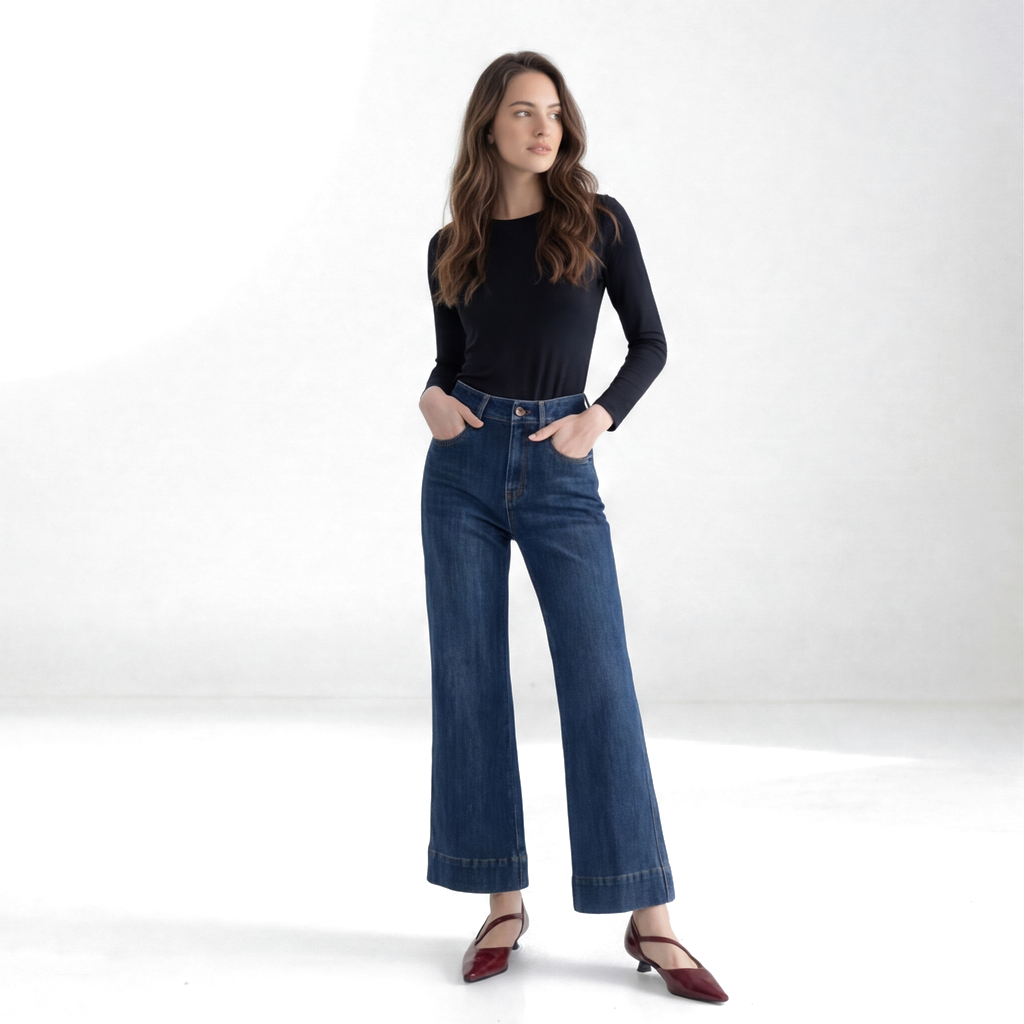 Dark Blue Avery Cotton Flare Jeans 3