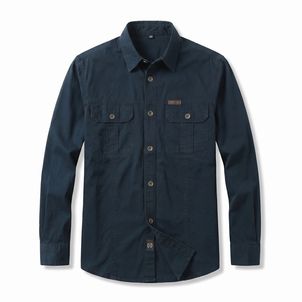 Elias Cotton Long-Sleeve Shirt - Color:Dark Blue;Size:M