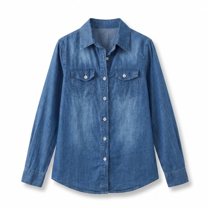 Liliana Denim Long Sleeve Shirt - Color:Dark Blue;Size:XS