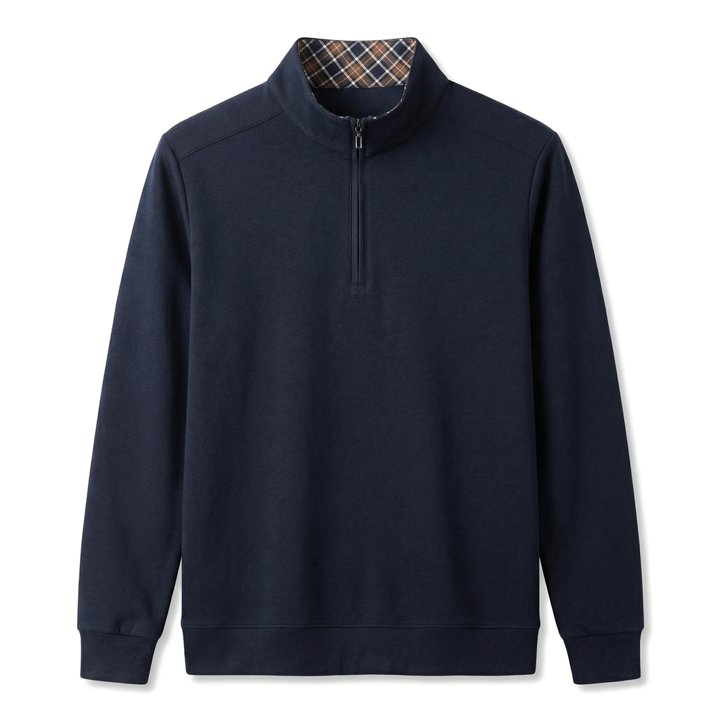 Dark Blue Xidushi Cotton Mock-Neck Top 1