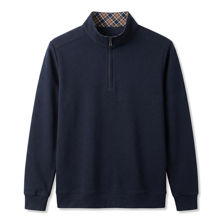 Dark Blue Xidushi Cotton Mock-Neck Top 1