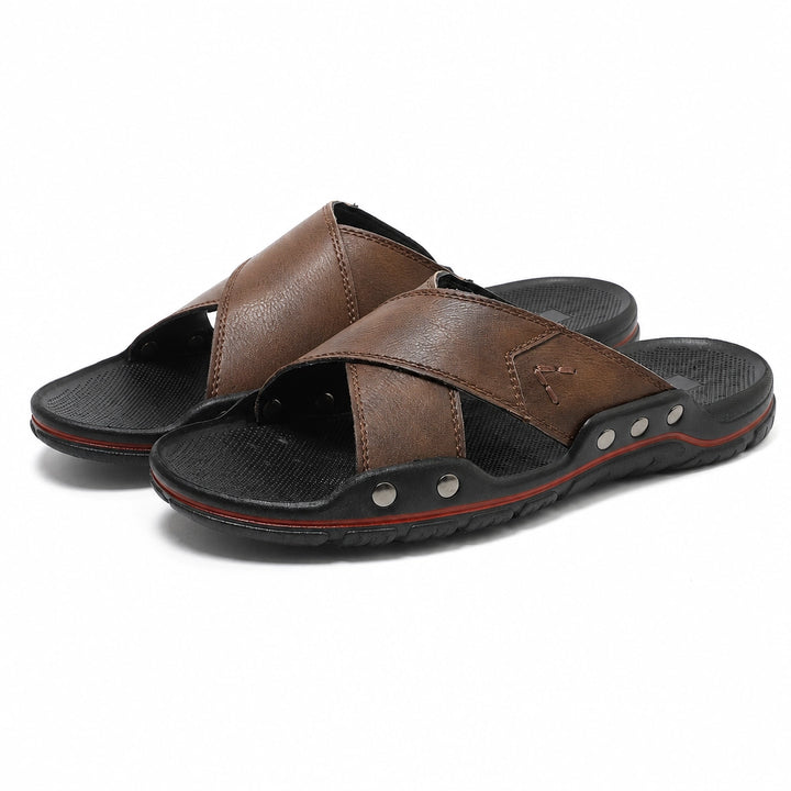 Joseph Slide Sandals - Color:Dark Brown;Size:38