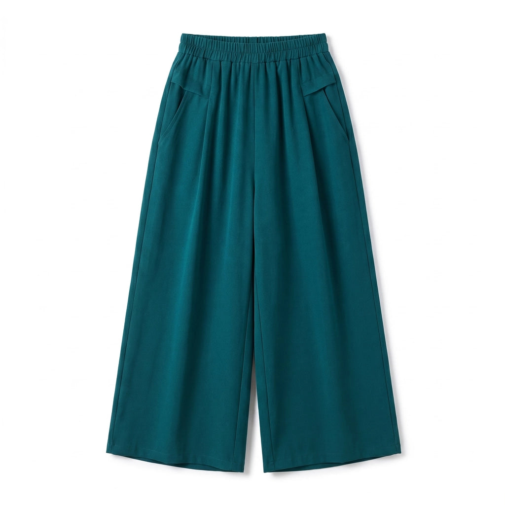 Kiara Wide-Leg Trousers - Color:Dark Green;Size:L