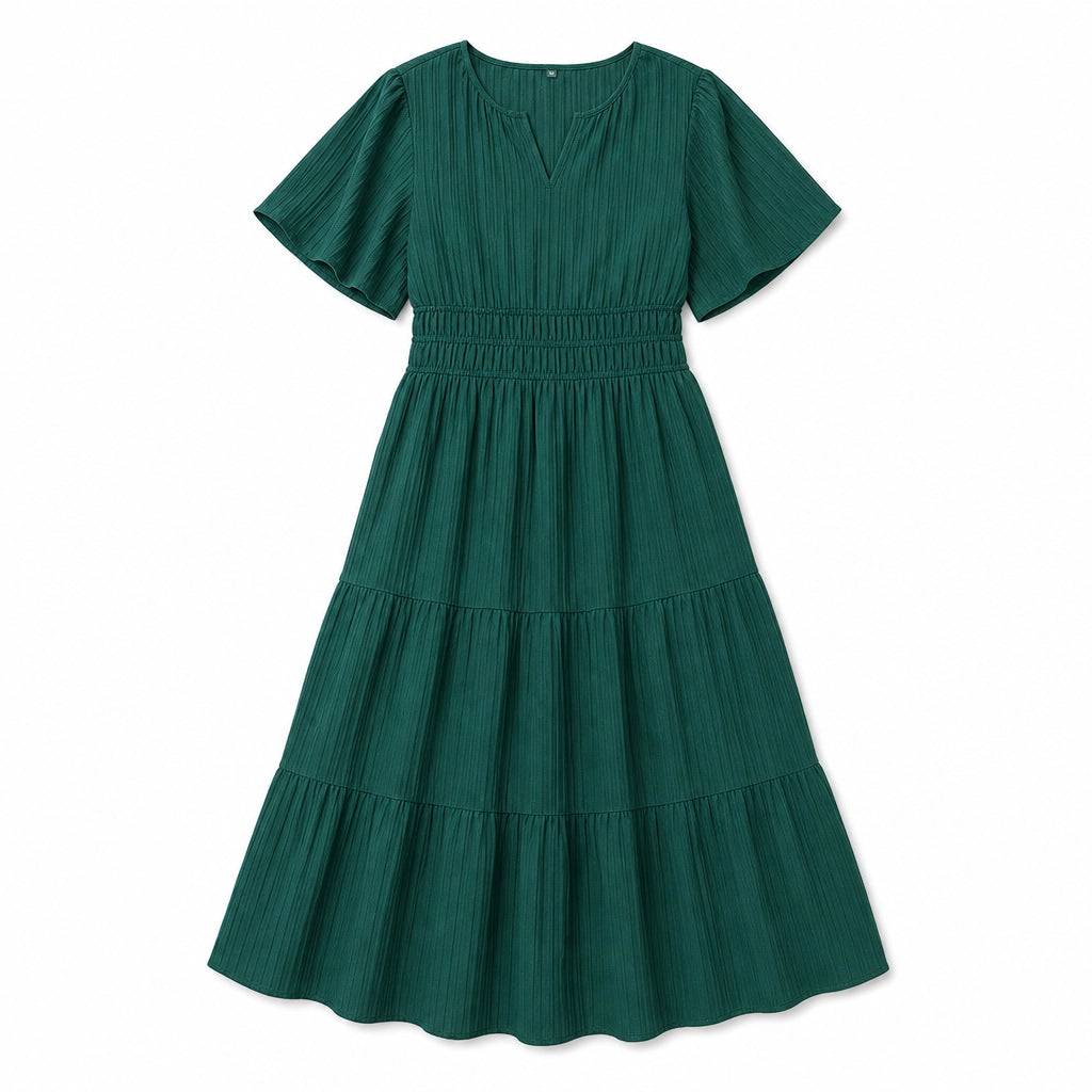Alessia V-Neck Midi Dress - Color:Dark Green;Size:XL