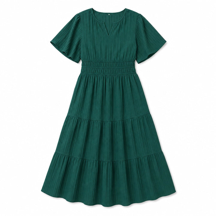Alessia V-Neck Midi Dress - Color:Dark Green;Size:XL