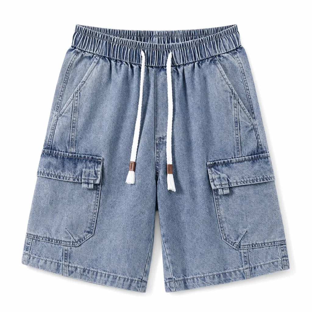 David Cargo Denim Shorts - Color:Blue;Size:S