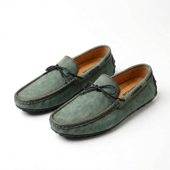 Dominic Grained Moccasins - Color:Army Green;Size:38