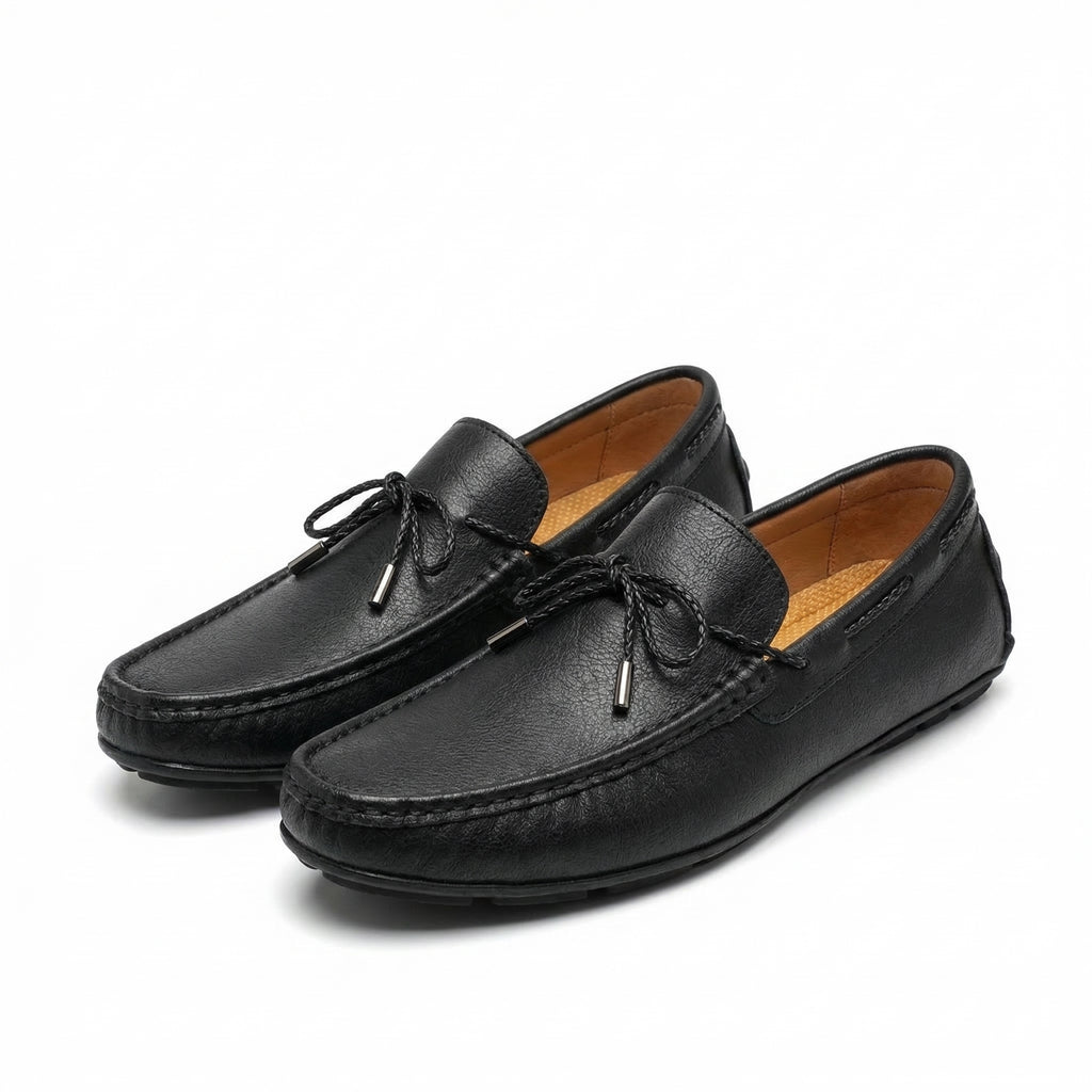 Dominic Grained Moccasins - Color:Black;Size:38