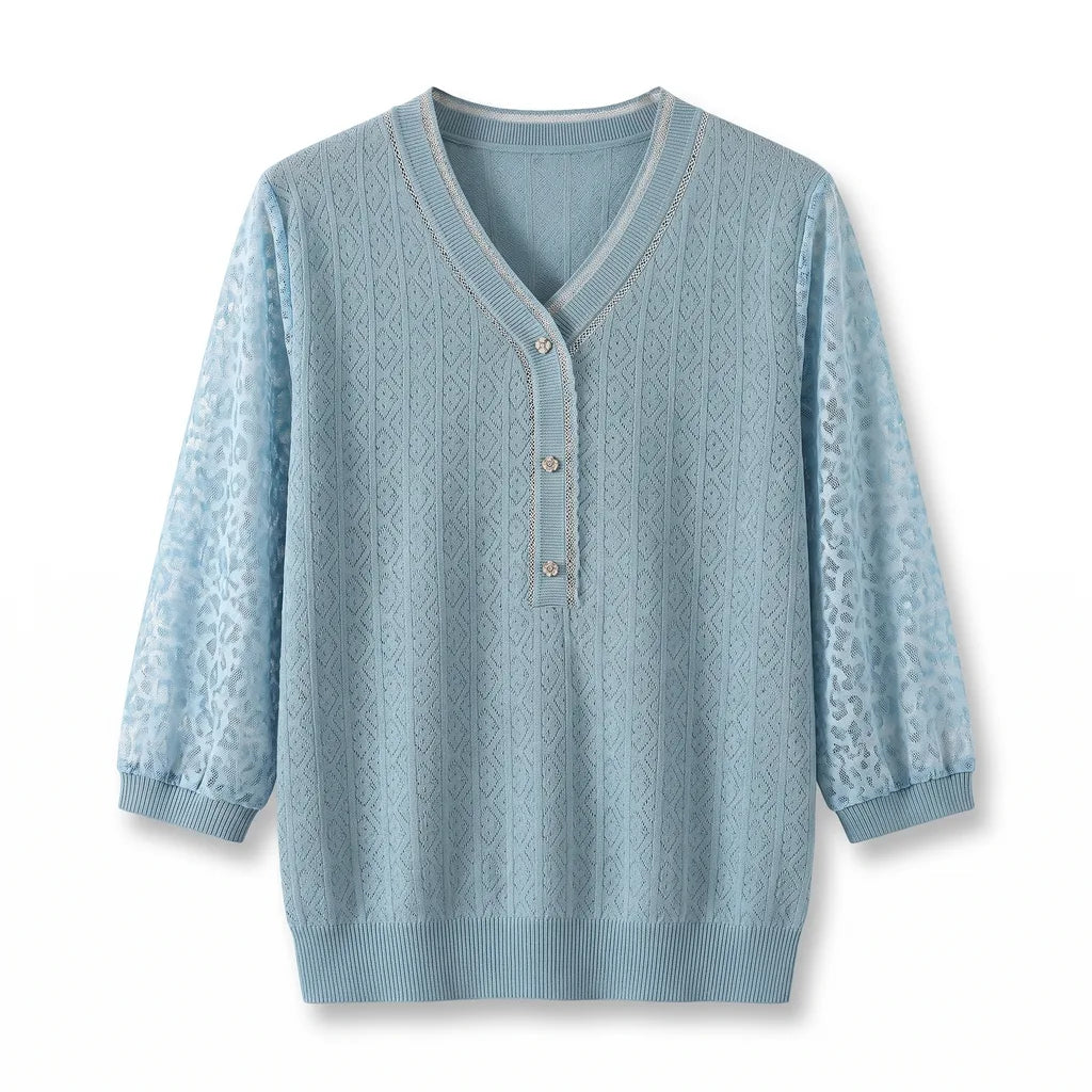 Draper V-Neck Knit Cardigan - Color:Blue;Size:M