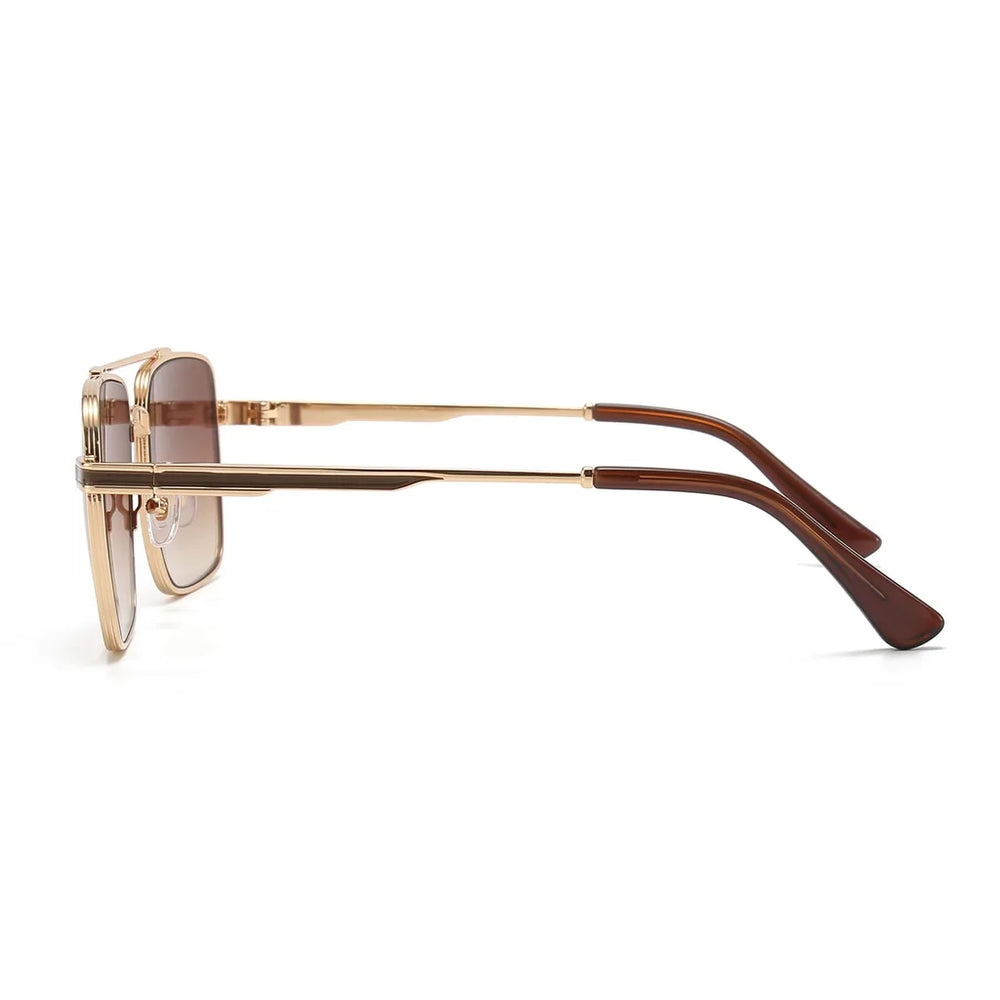 Men's C4-Gold Frame Double Brown Lenses Townsend Double Bridge Square Shades