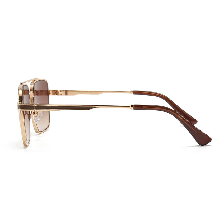 Men's C4-Gold Frame Double Brown Lenses Townsend Double Bridge Square Shades