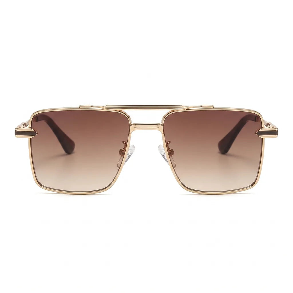 Men's C4-Gold Frame Double Brown Lenses Townsend Double Bridge Square Shades