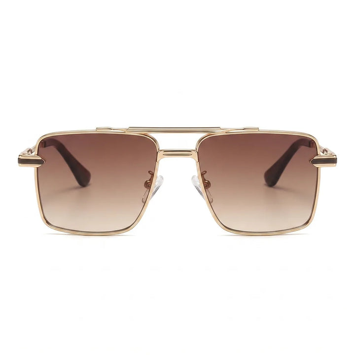 Men's C4-Gold Frame Double Brown Lenses Townsend Double Bridge Square Shades