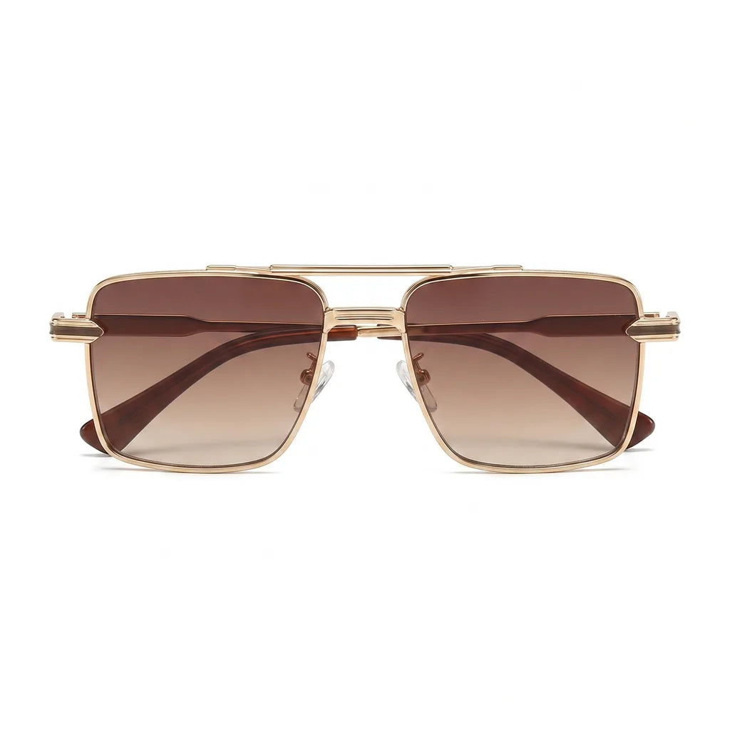 Men's C4-Gold Frame Double Brown Lenses Townsend Double Bridge Square Shades