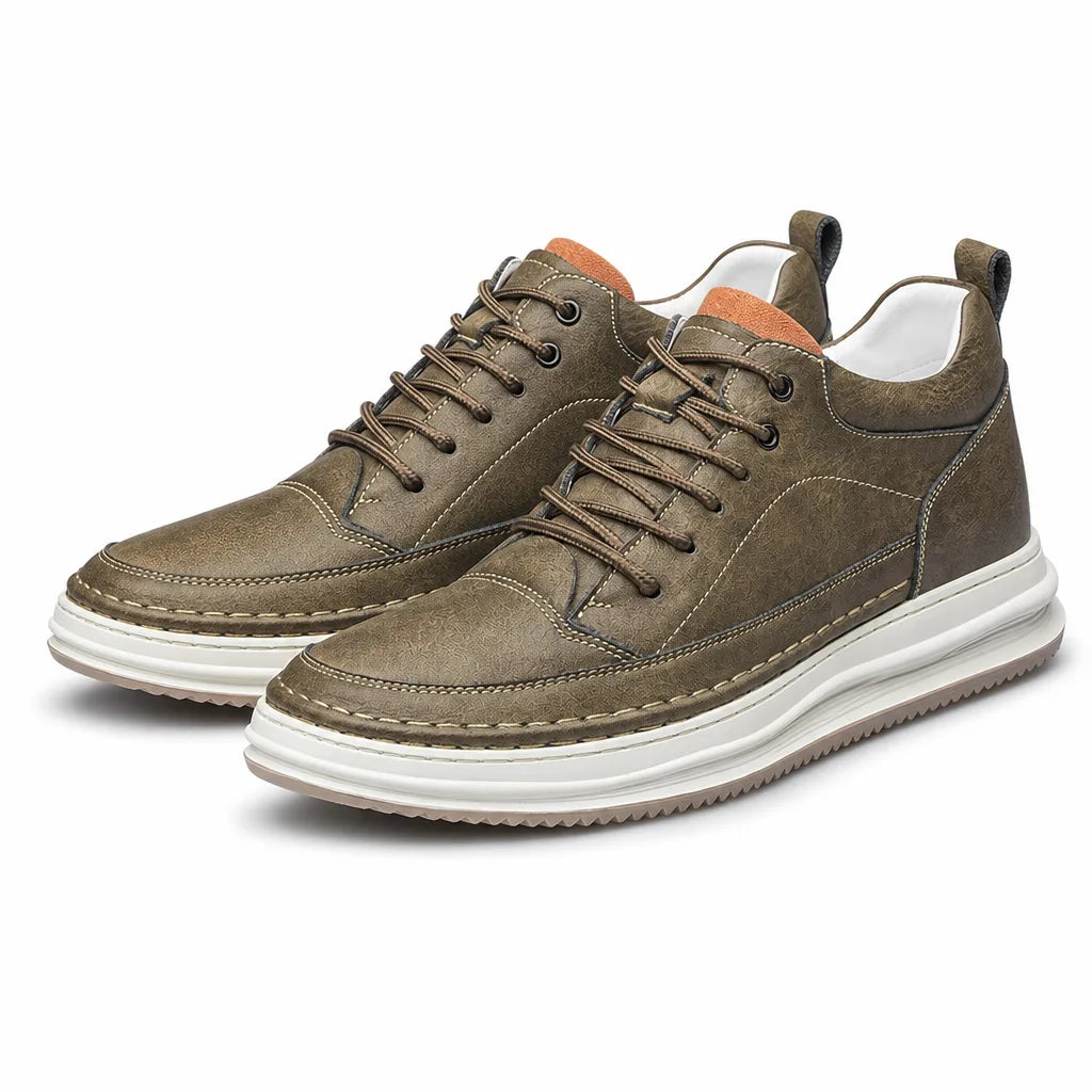 Edward Bryson Leather Sneakers - Color:Khaki;Size:38