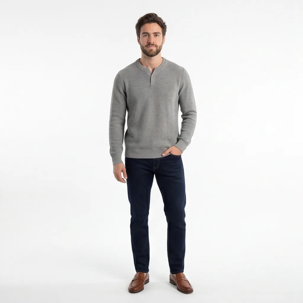 Gray Tennyson Cotton Henley Sweater 2