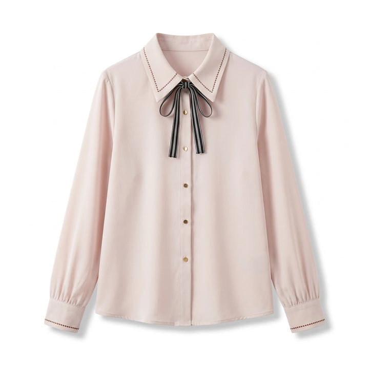Elara Bow Tie Blouse - Color:Apricot;Size:XS