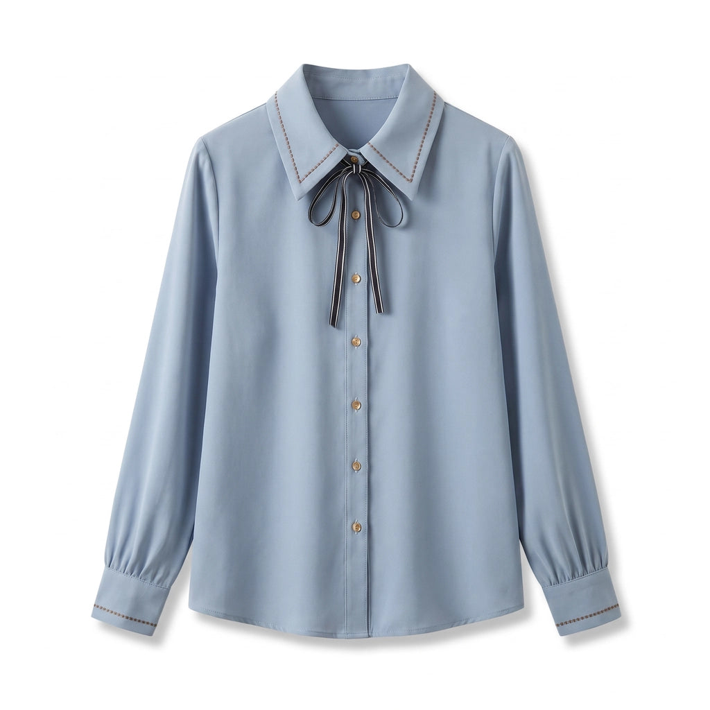 Elara Bow Tie Blouse - Color:Blue;Size:XS
