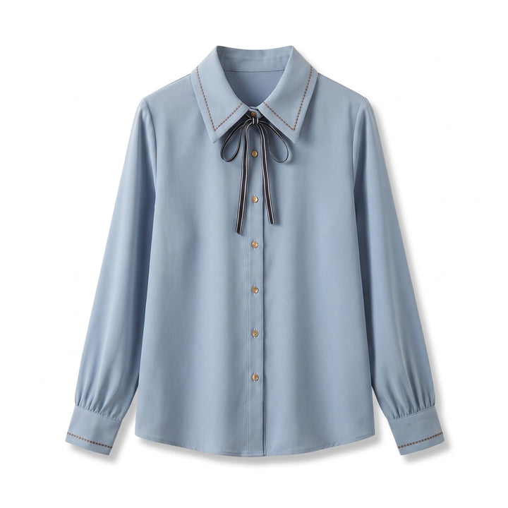 Elara Bow Tie Blouse - Color:Blue;Size:XS