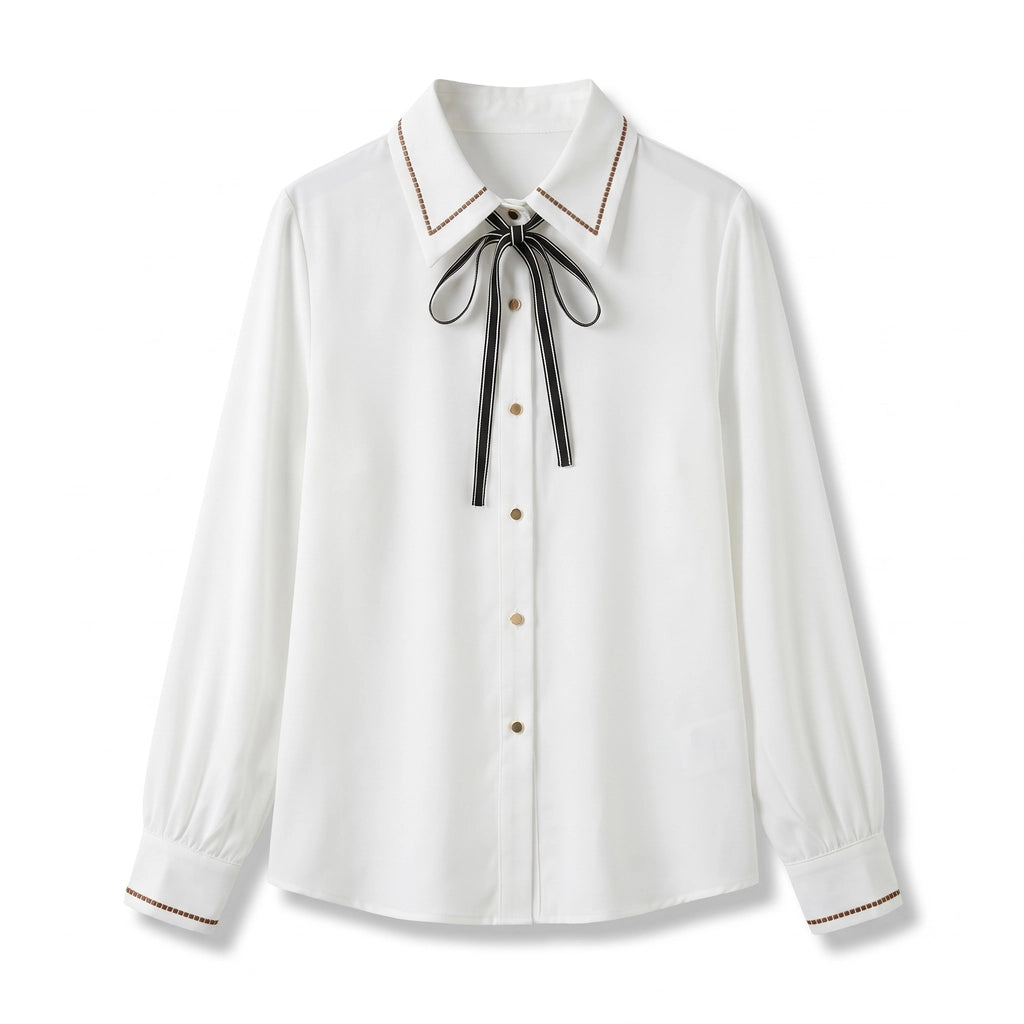 Elara Bow Tie Blouse - Color:White;Size:XS