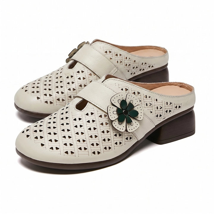 Elena Floral Mules - Color:Cream ;Size:35