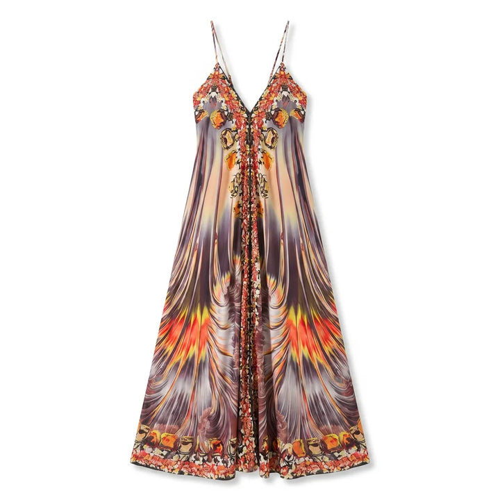 Elena Printed Maxi Dress - Color:Orange ;Size:XS