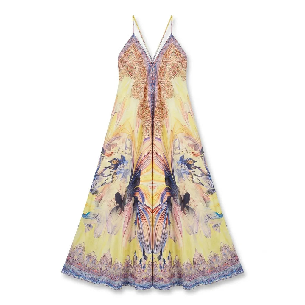 Elena Printed Maxi Dress - Color:Yellow;Size:XS